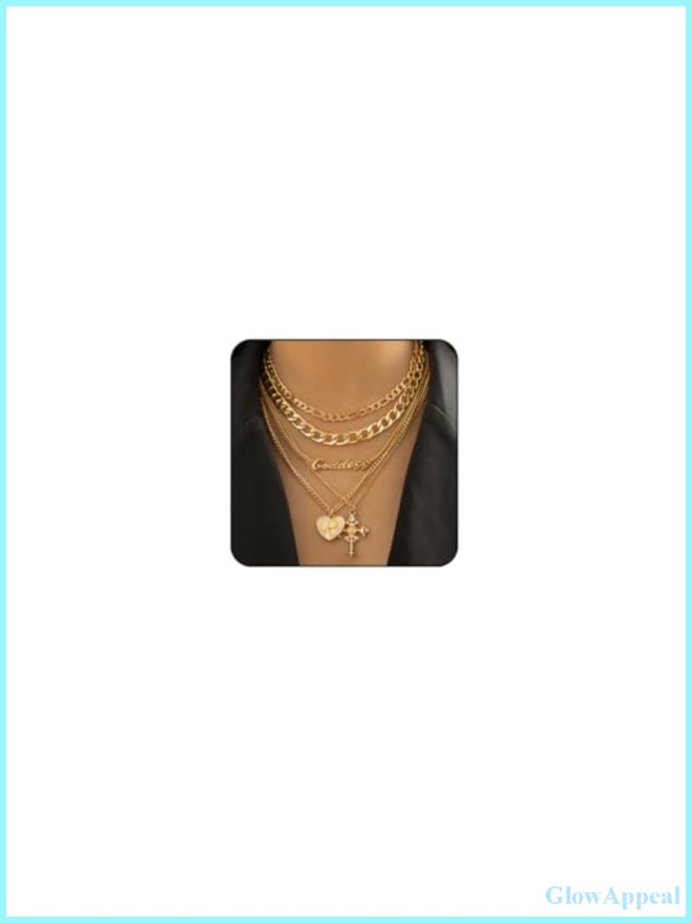 Layered Chunky Necklace Stack Paperclip Chain Cross Heart Pendant Set for Women